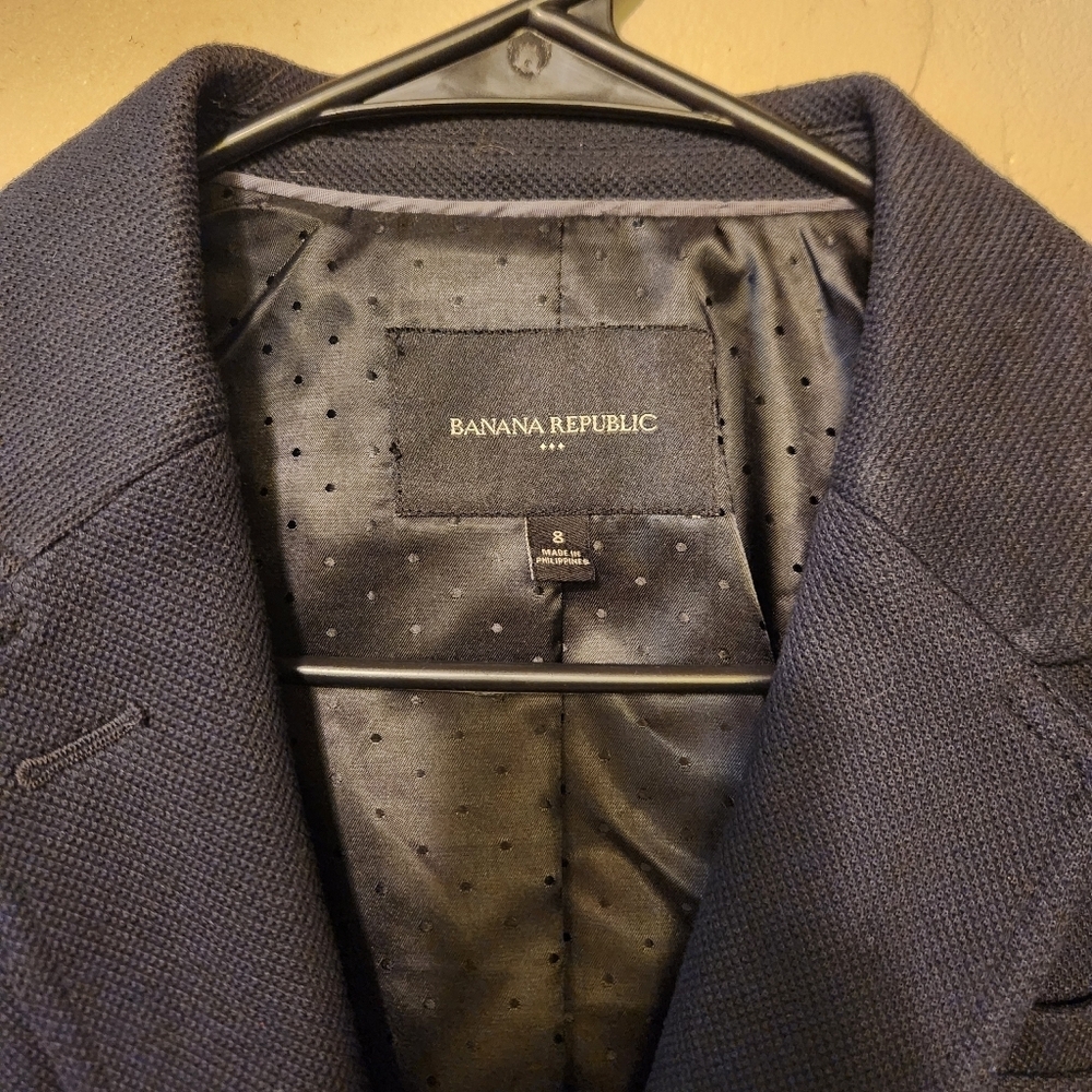 Banana Republic Women's Blazer Navy Texture Stretch Lined Work Jacket Size 8 - Picture 3 of 4